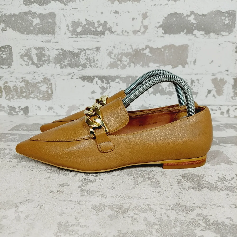 NEW Linea Paolo Mabel Tan Faux Leather Pointed Toe Loafers M728